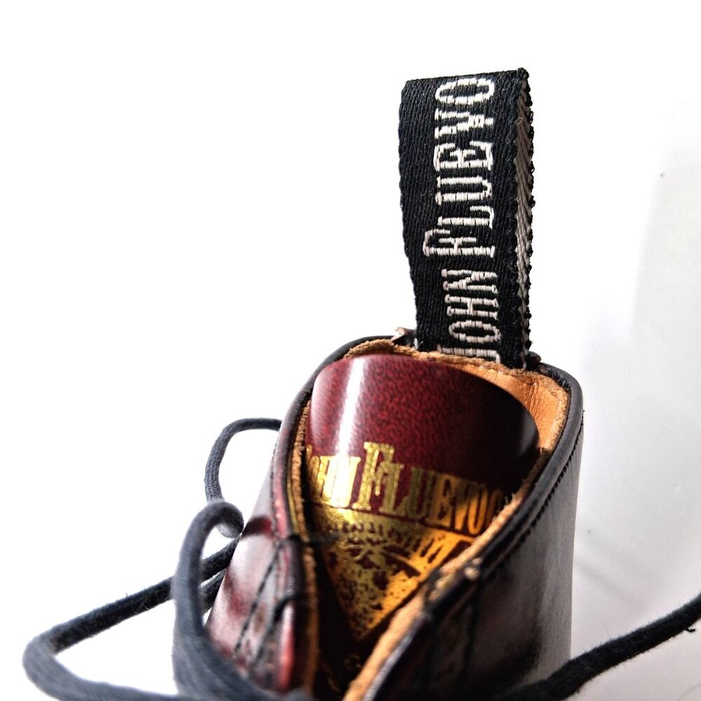 John Fluevog Burgundy Leather Brogue Wingtip Ankle Boots Pinked Lace UK5 US7 - Picture 11 of 15